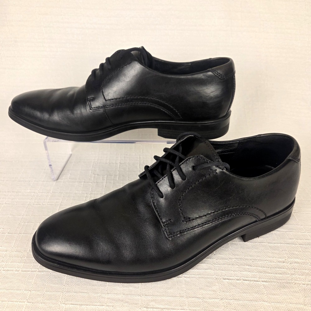 ECCO Queenstown Oxfords Men's 10 Black Leather Plain Toe‎ Dress Shoes Comfort
